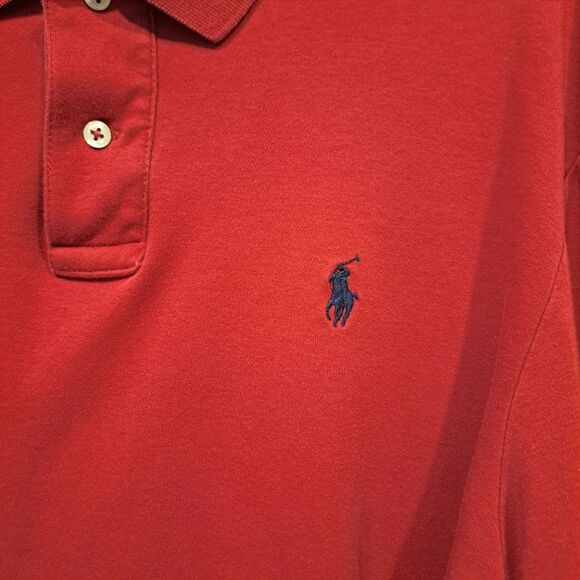 Polo Ralph Lauren Blue Label Retro 100% Cotton Long Sleeve Polo Shirt Red Mens L - Picture 2 of 8